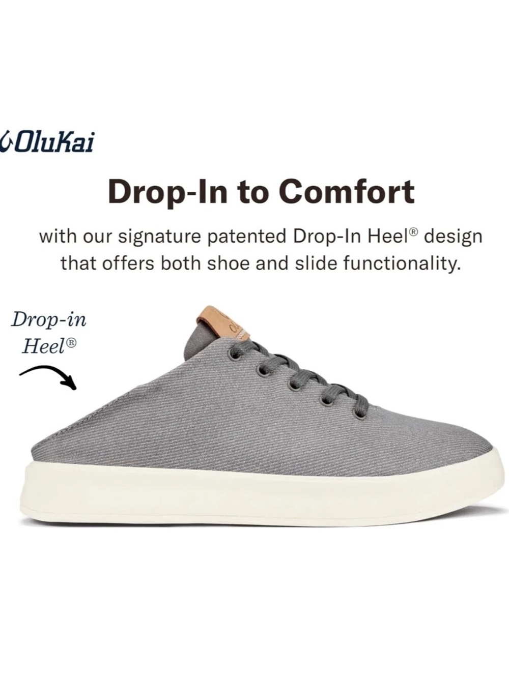 Olukai Ki'ihele Li Slip On Sneakers Drop Heel Fog Grey Casual Everyday Shoes - Picture 11 of 14